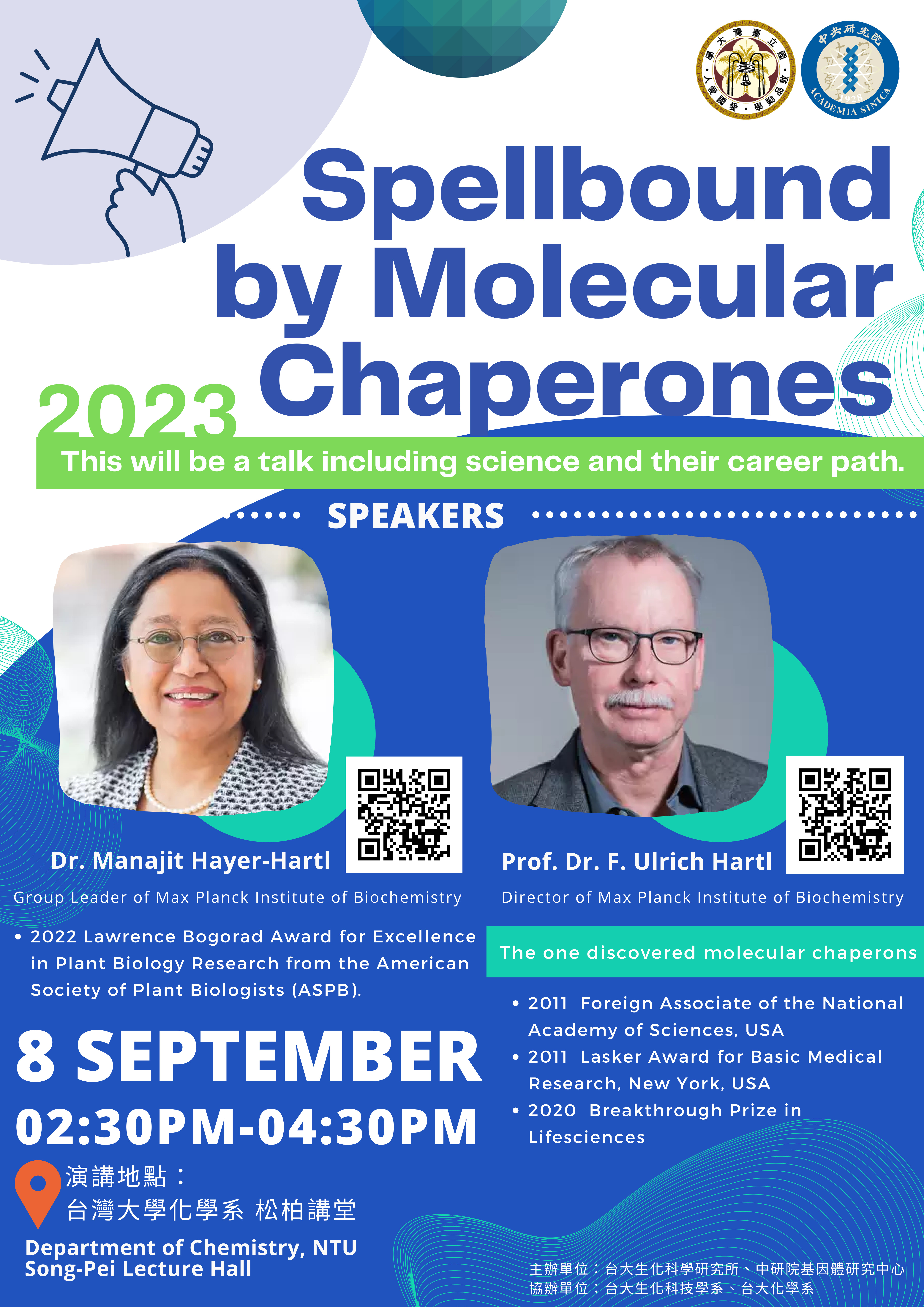 (9/8/2023) Prof. Dr. F. Ulrich Hartl & Dr. Manajit Hayer-Hartl -「Spellbound by Molecular Chaperones」