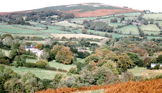photo view of farmland woodland and open moorland - the Dartmoor Ecosystem