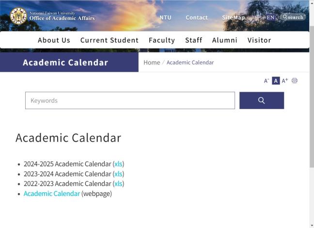 NTU Academic Calendar