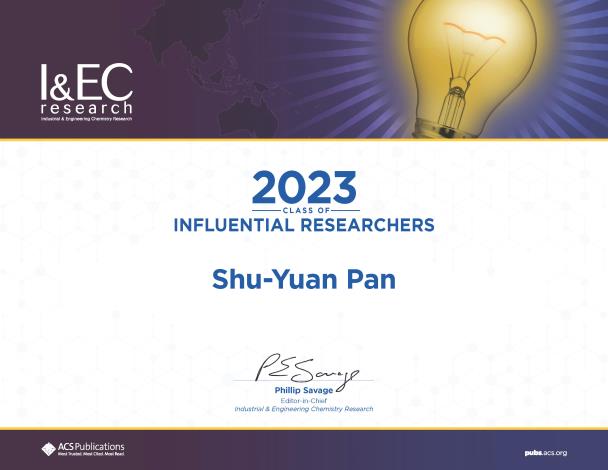 2023, IECR_2023ClassOfInfluencialResearchers_Shu-YuanPan